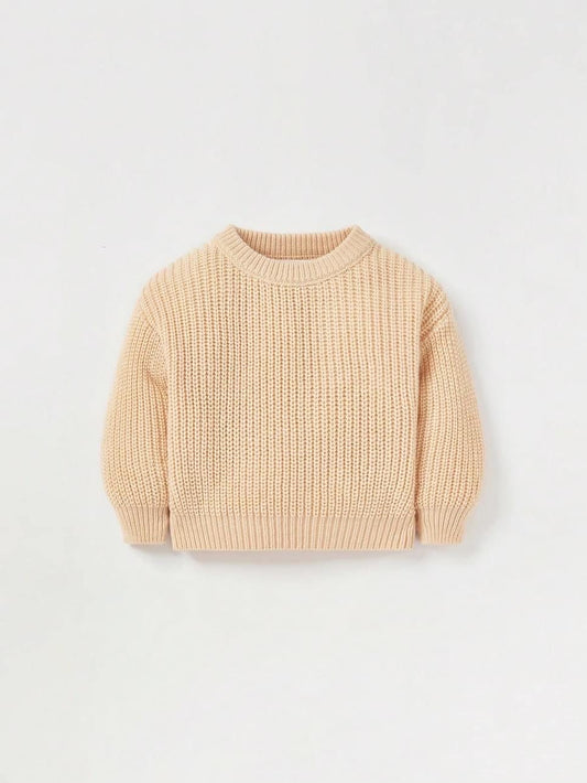 Baby Casual Minimalist Round Neck Sweater With Long Sleeves