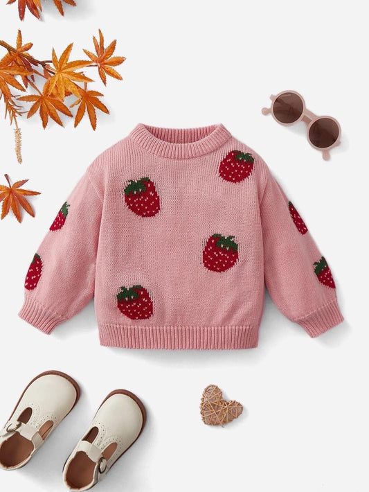 Toddler Girls Strawberry Pattern Sweater