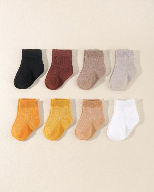 8pairs Solid Color Baby Thick Stripe Mid-calf Socks