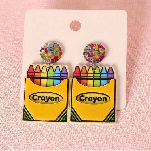 Crayon Acrylic Glitter Dangle Earrings