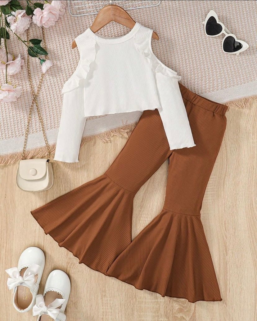 Young Girl Ruffle Trim Tee & Flare Pants