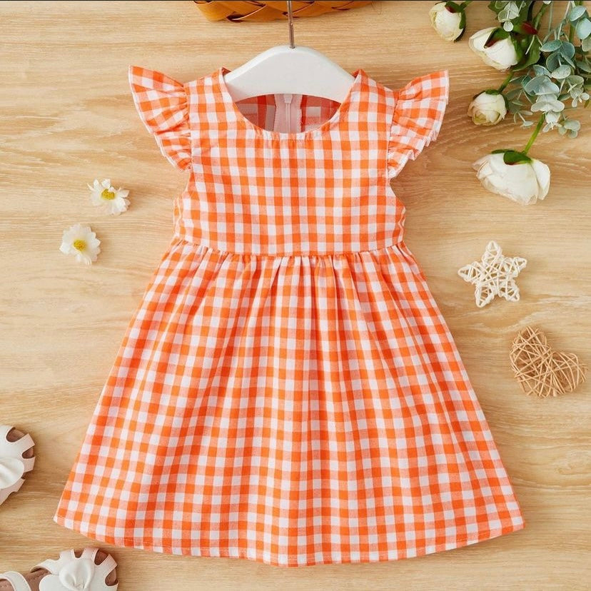 Baby Girl Gingham Print Ruffle Trim Dress