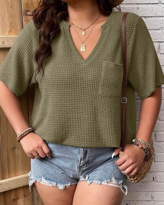 Women’s Notched Neckline Waffle Knit Tee